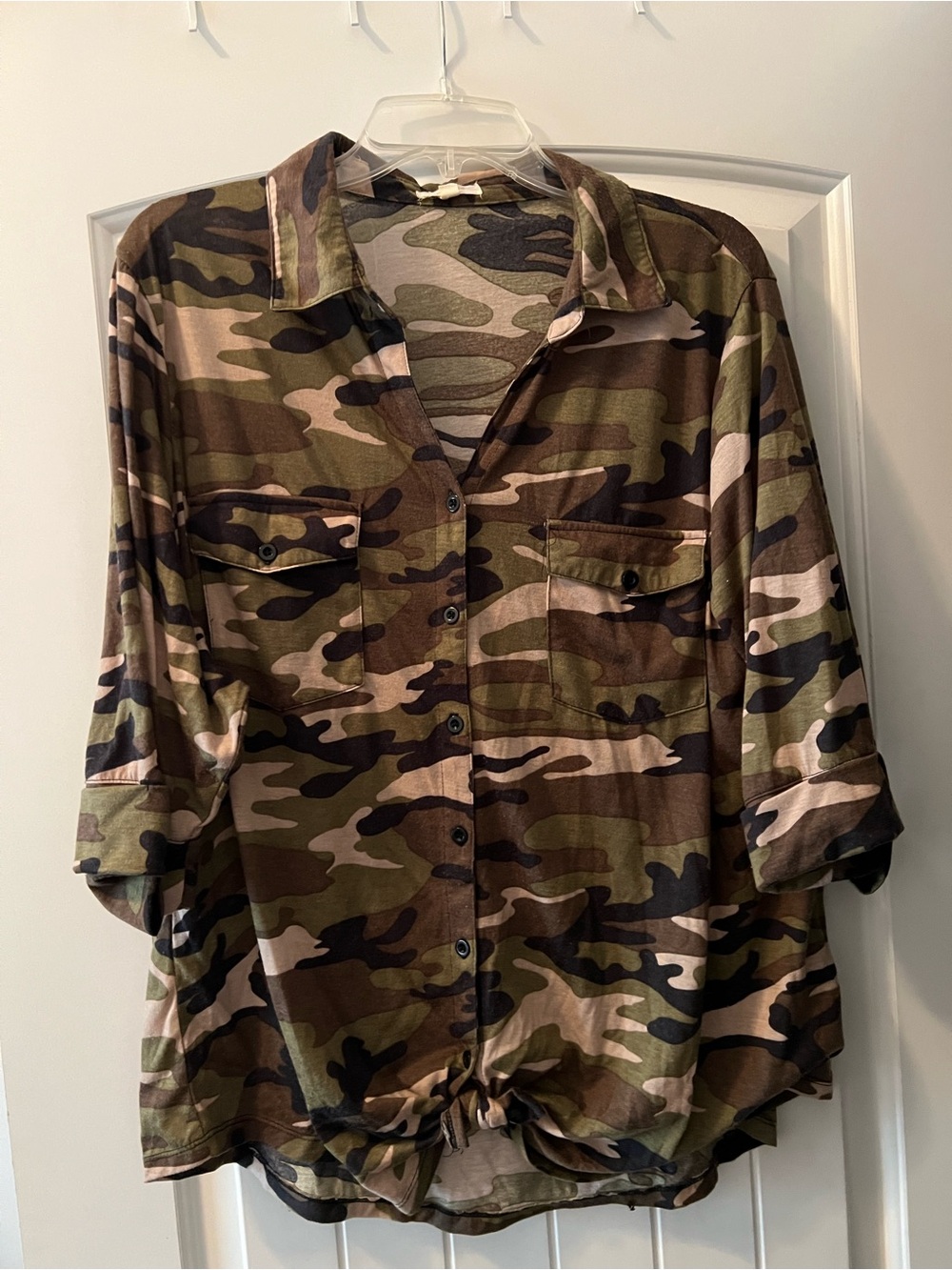 paper tee Camo Button-Down Shirt in Olive, Brown, and Tan
